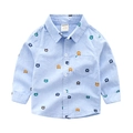 Camicia bambino a maniche lunghe in cotone oxford con stampa di orsetti colorati - 90cm / Blu