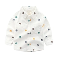 White cotton long-sleeve boys shirt with all-over colorful bear prints and oxford collar - 90cm / White