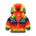 Detail of colorful rainbow striped kids jacket with breathable orange mesh lining - Size 100 / Rainbow Stripes