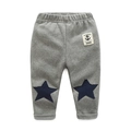 Grey kids sweatpants with navy star patches and elastic waist on white background - 130 / Gray