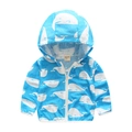 Giacca a vento per bambini celeste con cappuccio, stampa balena e zip frontale - Taglia 90 / Balena Blu