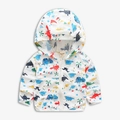 Lightweight cartoon dinosaur hooded jacket for boys with breathable white textured fabric - Size 90 / Dinosaur Print
