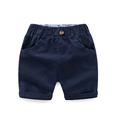 Navy blue cotton twill shorts for boys with elastic waist and rolled hems in flat lay - Navy Blue / 90cm