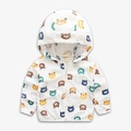 Toddler boys white hooded windbreaker jacket with colorful cartoon bear print - Size 90 / White Bear