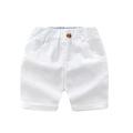 Toddler boys casual white cotton shorts with elastic waist and rolled hem for summer - White / 110cm
