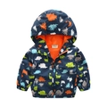 Kids navy hooded windbreaker jacket with colorful dinosaur prints and orange mesh lining - Size 100 / Navy Dinosaur