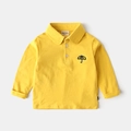 Classic bright yellow long-sleeved kids polo shirt with collar and embroidered umbrella logo - 100cm / Yellow