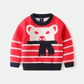 Maglione rosso lavorato a maglia per bambini con strisce bianche e orso polare - 100 / Orso a Strisce Rosse