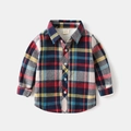 Winter boys plaid long sleeve shirt with thick fleece lining and colorful check pattern - 90 / Colorful Large Plaid