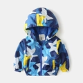 Kids hooded windbreaker jacket with stars print in navy blue, yellow and white colors - 90cm / Colorful Blue Stars