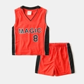 Kids red basketball jersey set with MAGIC 8 print and breathable mesh shorts for boys - 90cm / Orange
