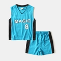 Kids cyan basketball jersey set with MAGIC 8 print and breathable mesh fabric - 90cm / Sky Blue