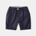 Boys navy blue cotton shorts with elastic waistband and striped lining for summer - 90cm / Navy Blue