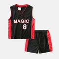 Kids black and red basketball jersey set with Magic 8 print and mesh fabric - 90cm / Black