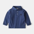 Classic dark blue long-sleeved polo shirt for boys with a small umbrella embroidery - 90cm / Navy Blue