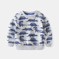 Felpa da bambino grigia con stampe di dinosauri blu e bordi elasticizzati a coste - 90 / Grigio