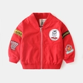 Rote Bomberjacke für Jungen mit Aufnähern und Reißverschluss für den Herbst-Look - Rot / 100cm
