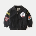 Klassische schwarze Bomberjacke für Jungen mit Stickereien und Rippbündchen - Schwarz / 90cm
