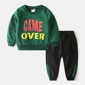 Kids long sleeve dark green sweatshirt and black pants set with Game Over print - Dark Green Game Over / Size 90