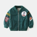 Dunkelgrüne Bomberjacke für Jungen mit Vintage-Stickereien und Metallreißverschluss - Dunkelgrün / 90cm