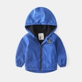 Toddler boys' hooded jacket in deep blue windproof fabric with Cool Pirate chest badge - Blue Color Block Jacket / 100cm