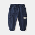 Kids navy blue cargo pants with elastic waist and side pockets for casual daily wear - 90 / Navy Blue