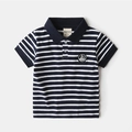 Polo a righe blu navy e bianche per bambini con toppa nautica a forma di barca a vela - 100cm / Strisce Blu Notte