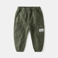 Olive green cargo pants for boys with elastic waist and large side pockets - 90 / Army Green