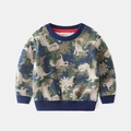 Felpa a maniche lunghe da bambino con stampa di dinosauri su fondo mimetico - 90 / Verde Militare