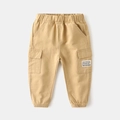 Kids khaki cargo pants with elastic waist and stylish side pocket woven labels - 90 / Khaki