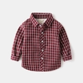 Winter fleece-lined boy shirt in vintage red plaid with thick lamb wool lining - 90 / Wine Red Plaid