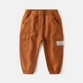 Boys caramel brown cargo pants with elastic waist and stylish side utility pockets - 90 / Caramel color