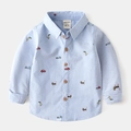 Langärmeliges blaues Oxford-Hemd für Jungen mit bunten Cartoon-Tier-Motiven bedruckt - Blau / 90cm