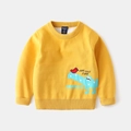 Lemon yellow boys knitted sweater with cute cartoon crocodile and rib trim - Yellow