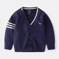 Gilet en tricot bleu foncé pour enfants avec rayures blanches et broderie canard - Bleu Marine / Taille 100