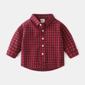 Jungen Langarm-Karohemd in Rot und Blau aus Baumwolle mit weißen Knöpfen vorne - Weinrotes Karo / 90cm