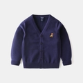 Cardigan in maglia blu scuro per bambini con scollo a V e ricamo tigre colorato - Taglia 100 / Ricamo Tigre (Blu Marino) / Blu navy