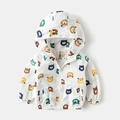 White hooded kids windbreaker with colorful bear cartoon print and zip closure - 110cm / White Cartoon Bear