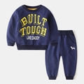 Marineblauw trainingspak voor kinderen met Built Tough print en geribbelde boorden - Marineblauw / Maat 90