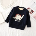 Dettaglio maglione bimbo blu navy con ricamo a dinosauro e calda fodera interna - 100 / Blu Marino (Stegosauro)