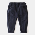 Deep blue boys casual cotton trousers with elastic waist and large side pockets - Navy Blue / Size 90 (Open Crotch)