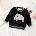 Detail of kids knit sweater with fleece lining and cute elephant cartoon pattern - 100 / Black (Tusked Elephant)