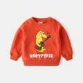 Bright orange kids long sleeve sweatshirt with cute cartoon dog playing guitar - Orange-Guitar Dog