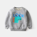 Sudadera gris cálida para niños con estampado de dinosaurio y forro polar suave - 90cm / Gris