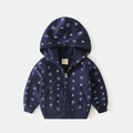 Navy blue kids hooded zip-up sweatshirt with white nautical anchor and sail patterns - Size 90 / Tops / Navy Blue