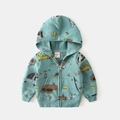 Kids zip-up hoodie with cartoon dinosaur prints in light teal soft knitted cotton - Size 90 / Tops / Green