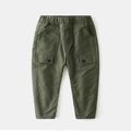 Olive green fleece-lined cargo pants for children with elastic waist and side pockets - 90 / Army Green