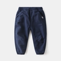 Navy blue children's winter sweatpants with elastic waist and stylish woven label - 90 (Open Crotch Available) / Navy Blue
