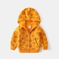 Gelber Kinderkapuzenpulli mit Löwen-Print und Rippbündchen in der Größe 90 - Größe 100 / Gelb
