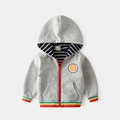 Felpa grigia con cappuccio e zip per bambini con strisce arcobaleno e ricamo - 90 / Grigio